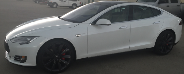 white tesla with paint protection